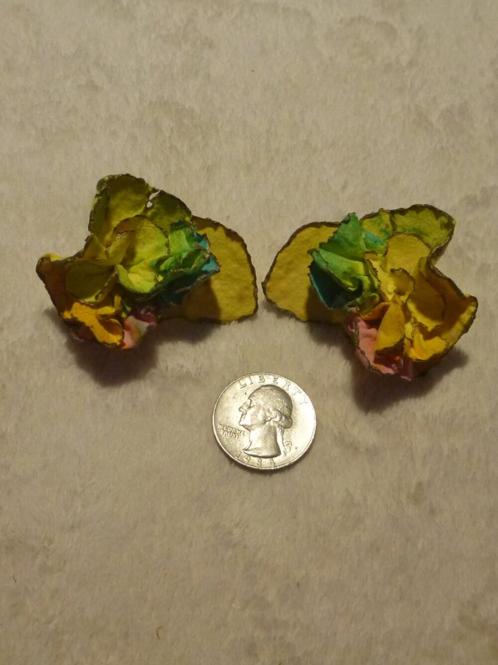 Mélange Vintage Hand Painted Paper Fold Back Earrings Multicolor Floral Boho Art